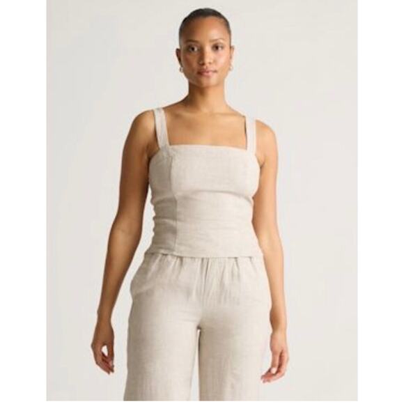 Quince Tops - Quince Linen Fitted Square Neckline Tank Flax Large